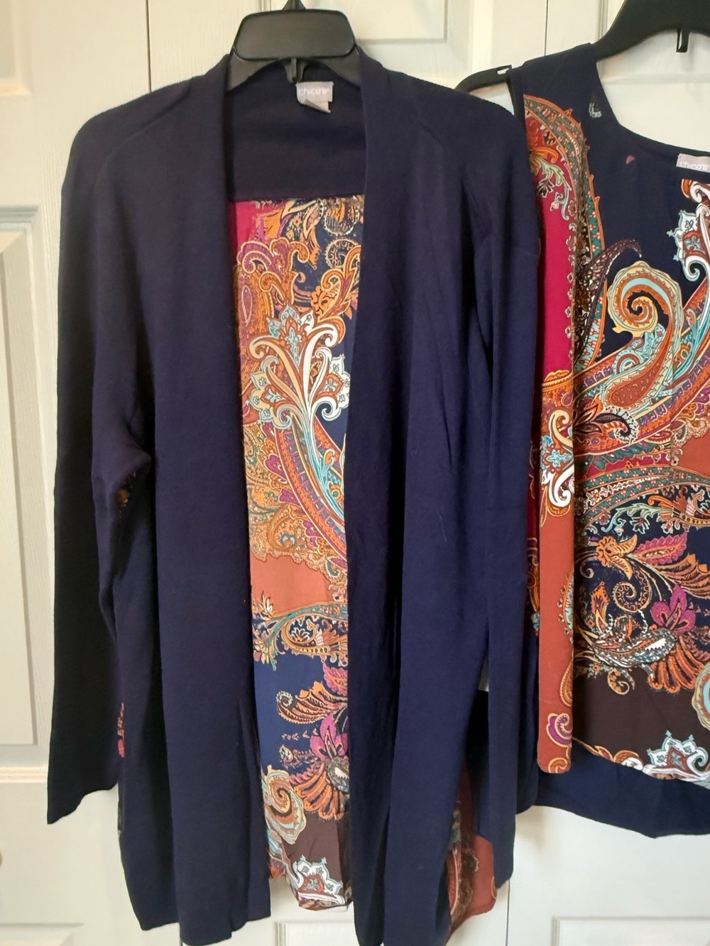 # Chico's XXL Navy Tank Sweater & Open Cardigan with Paisley Woven Accents - Picture 9 of 16